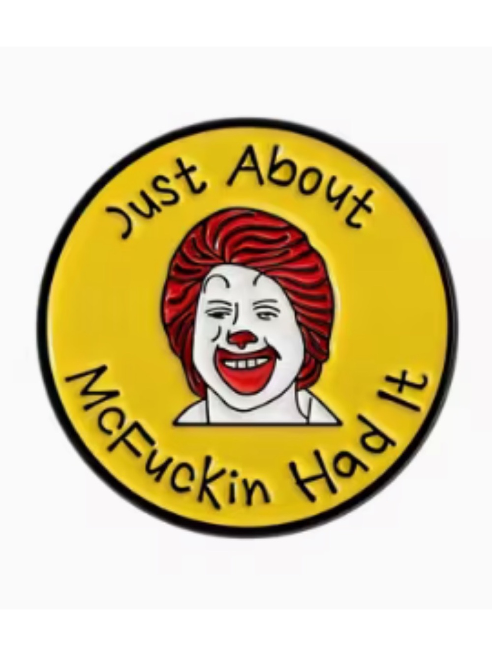 Yellow Round Enamel Pin with Cartoon Clown Face - Picture 1 of 1